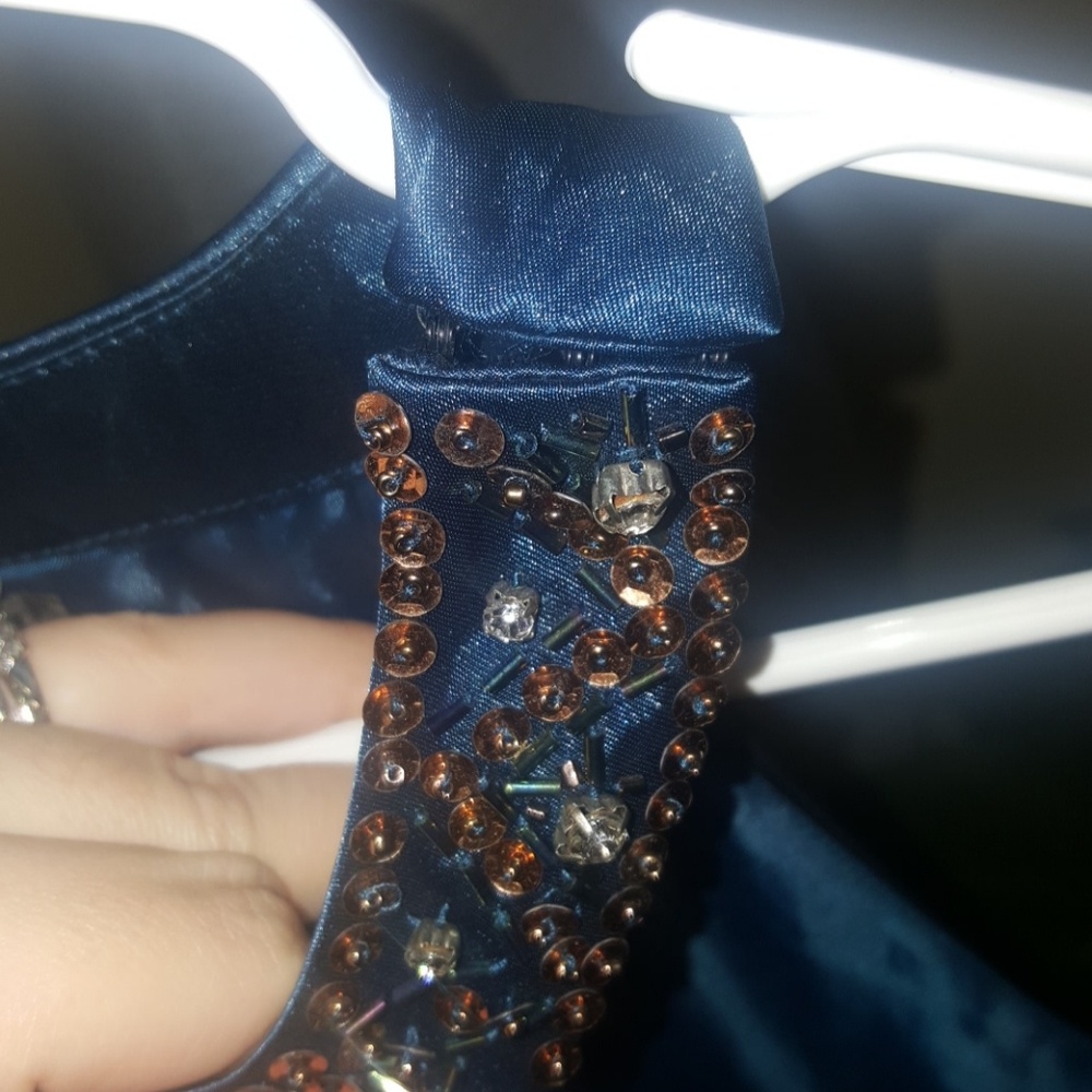 Like new satin teal dress - Picture 6 of 8